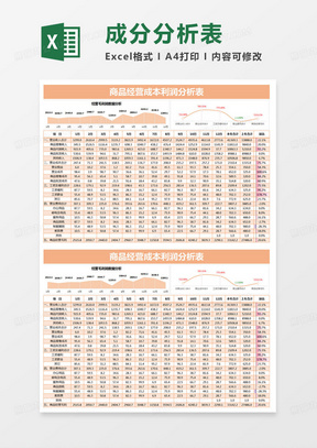 简约商品经营成本利润分析表excel模版