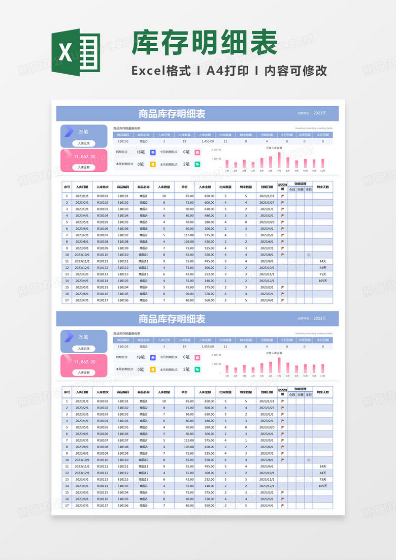简约商品库存明细表Excel模版