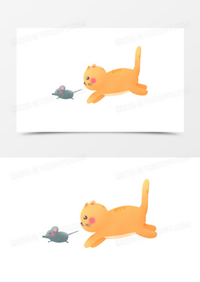 手绘卡通猫逮老鼠