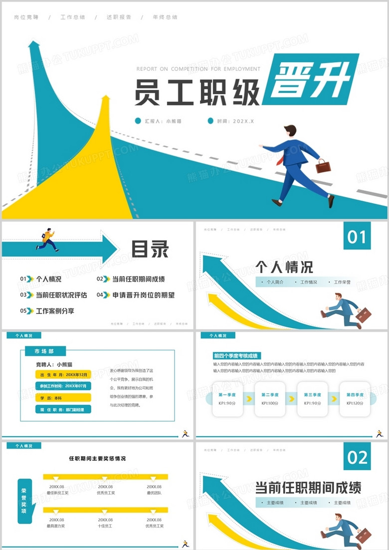 黄绿色简约风员工职级晋升PPT模板