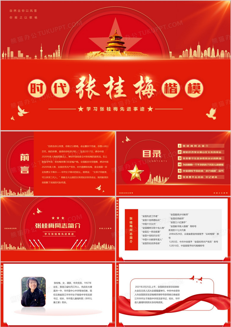 红色简约风学习张桂梅先进事迹PPT模板