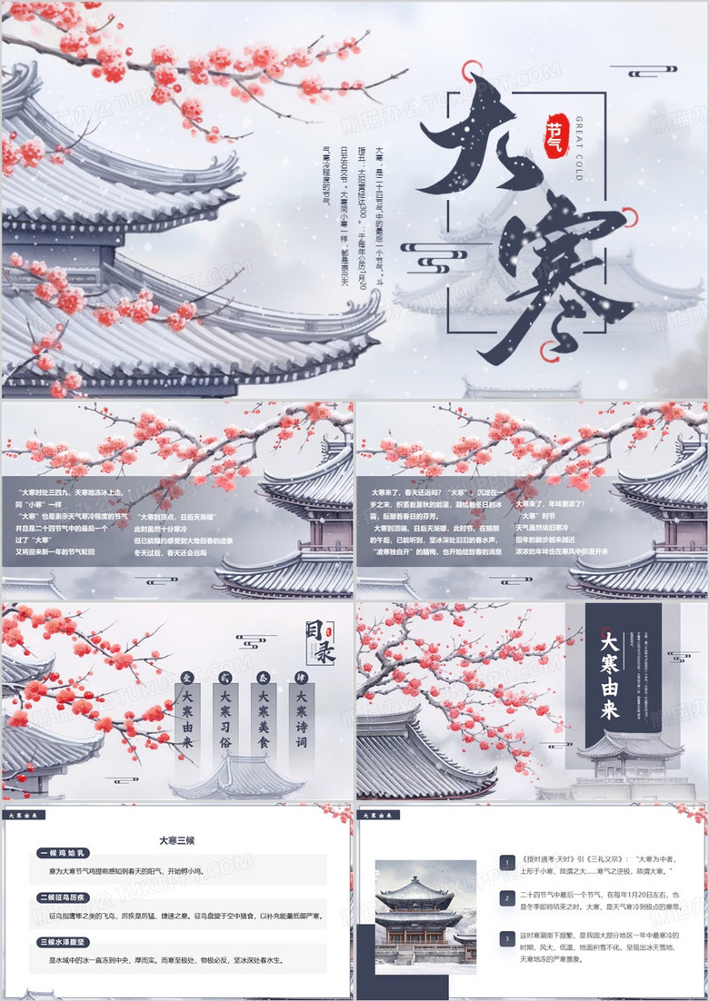 蓝色简约风二十四节气之大寒介绍PPT模板