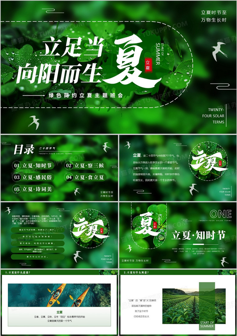 绿色清新风二十四节气之立夏介绍PPT模板