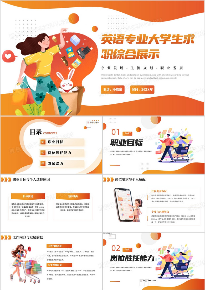 橙色英语专业大学生求职综合展示PPT模版