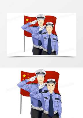 警察敬礼背影手绘图片