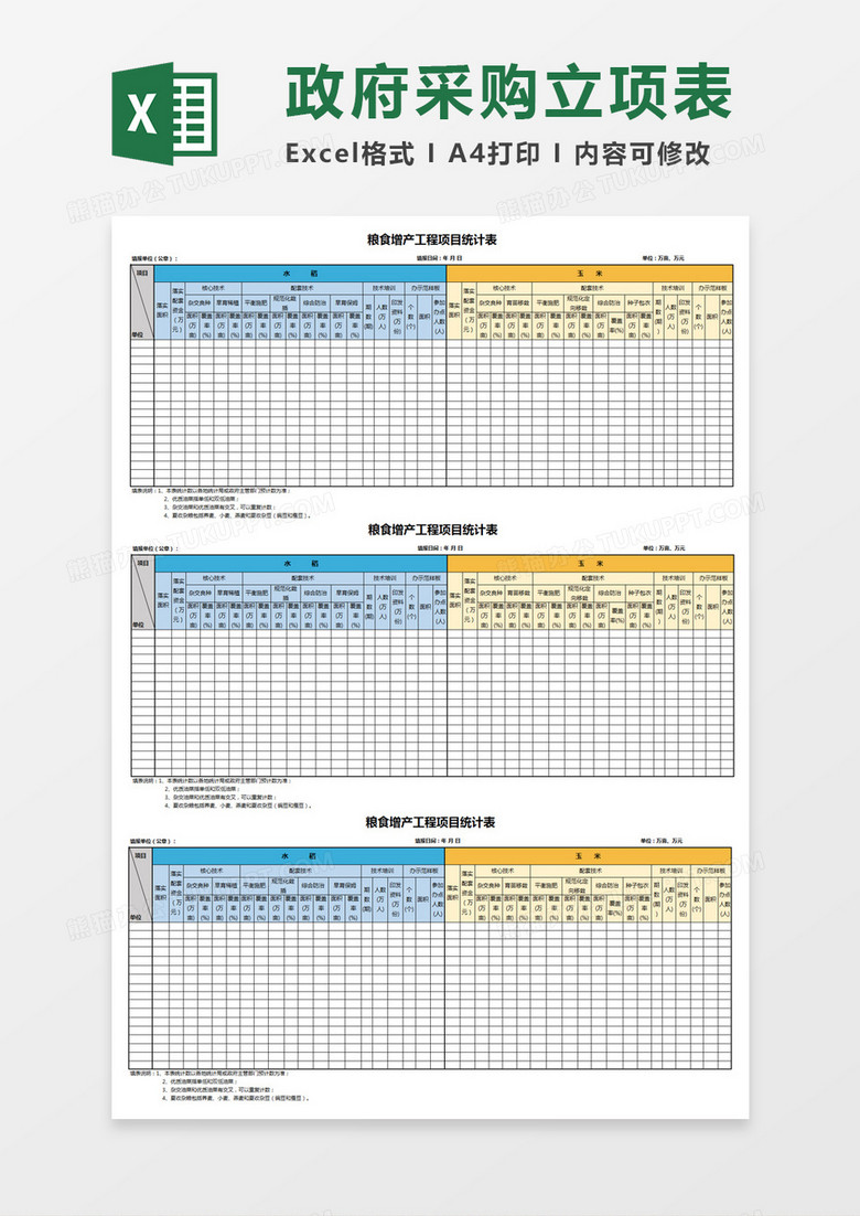 粮食增产工程项目情况统计表Excel模板