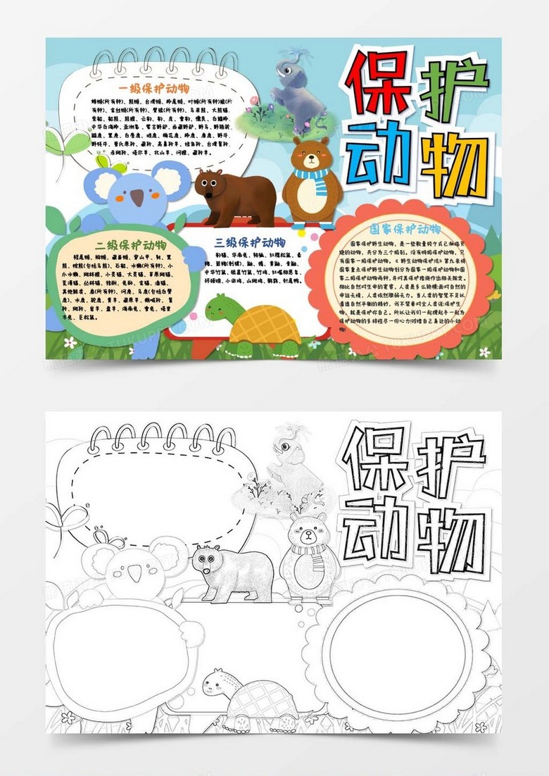 保护野生动物世界动物日小报word模板