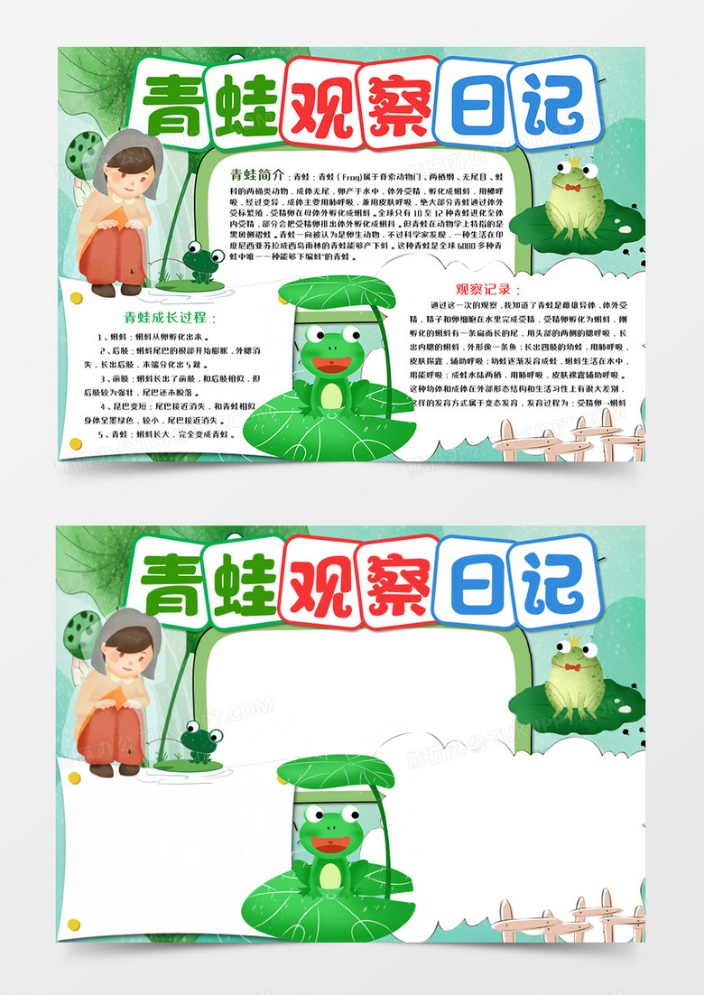 青蛙观察日记手抄报模板