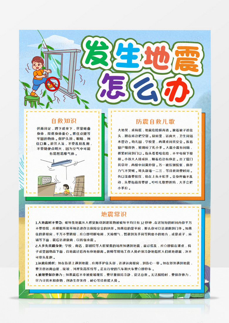 地震自救常识手抄报模板