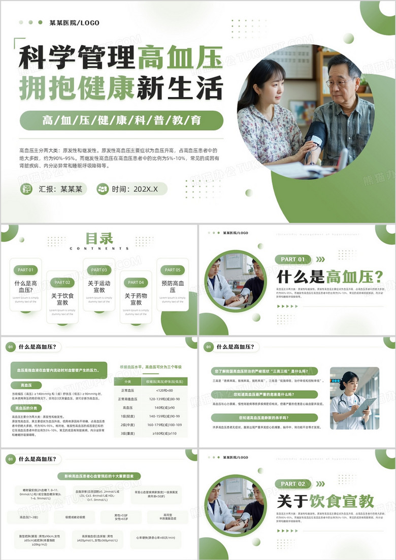 绿色简约风预防高血压科普教育PPT模板