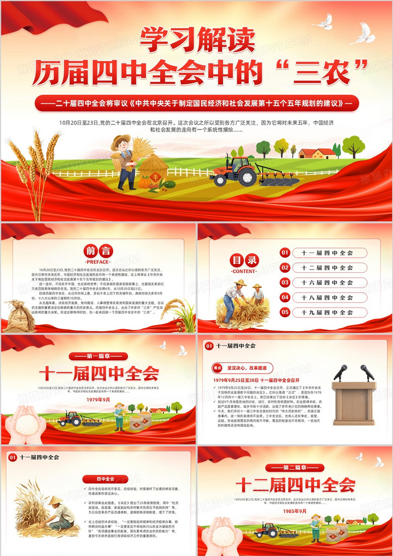 红色简约风历届四中全会中的三农PPT模板