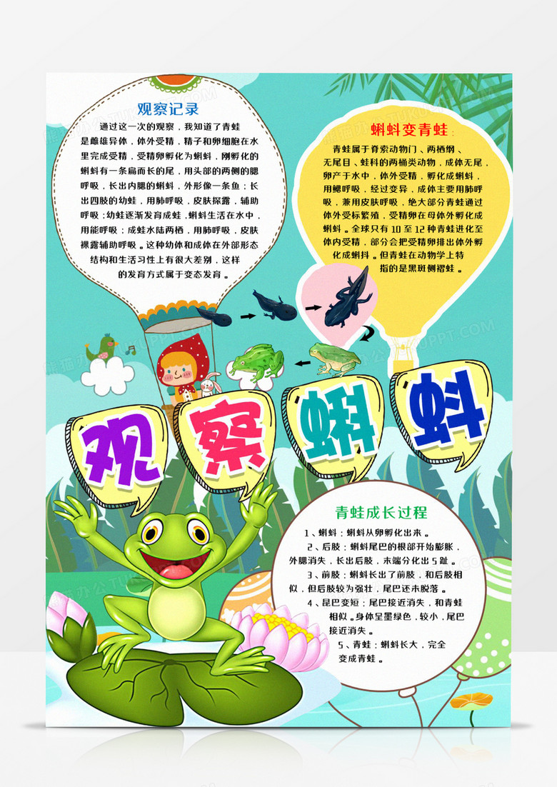 青蛙成长蝌蚪成长观察记录word小报