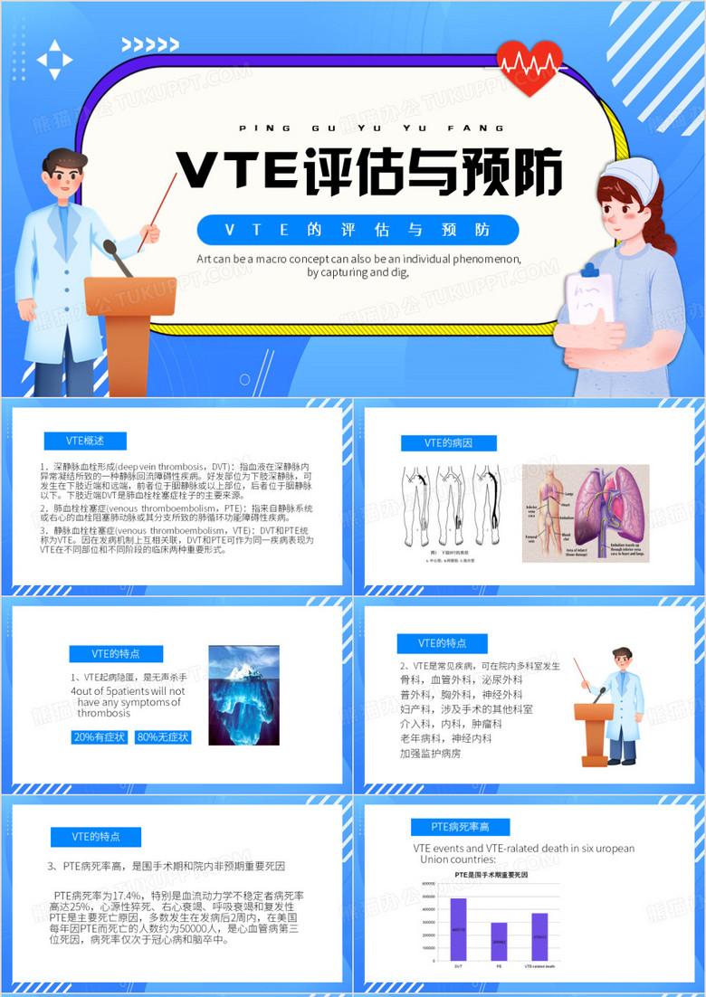 蓝色卡通风VTE的评估与预防PPT模板