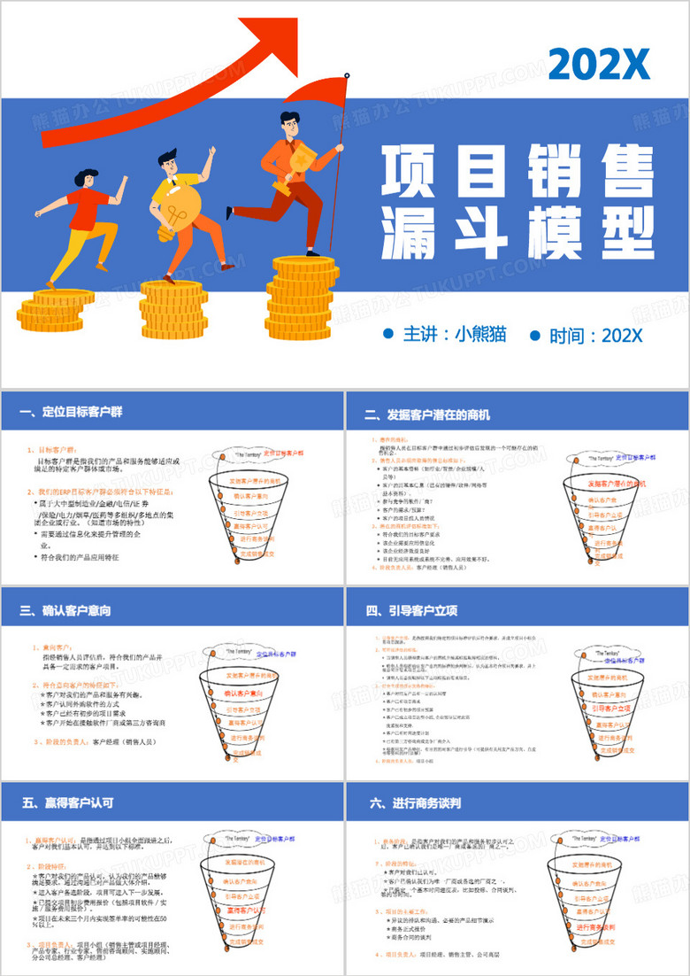 蓝色简约风项目销售漏斗模型PPT模板