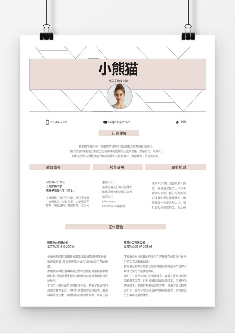 时尚线条风高分子物理化学求职简历word简历模板