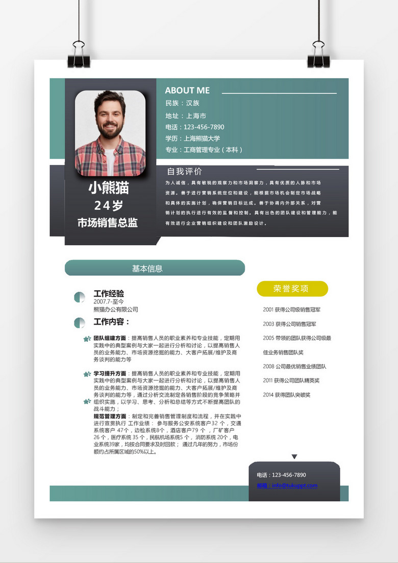 商务立体市场销售总监求职简历word简历模板