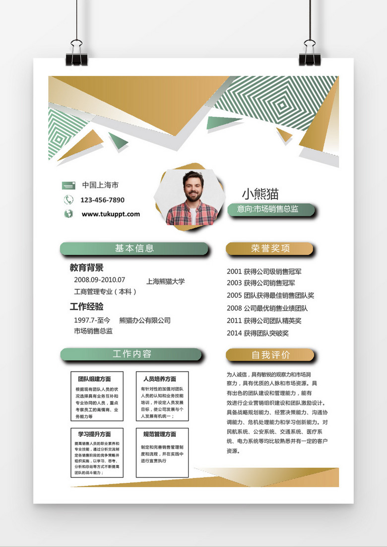 创意时尚风格市场销售总监求职简历word简历模板