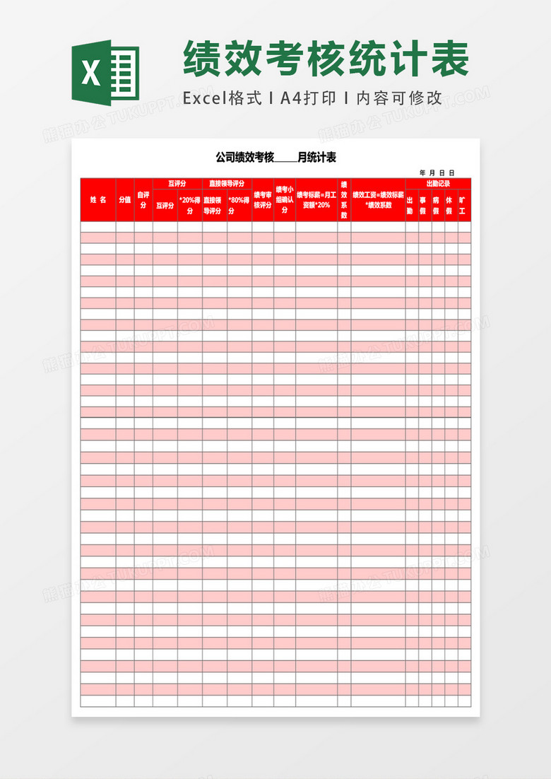 公司绩效考核表Excel表格模板