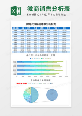 微商代理销售年中分析报告Excel模板