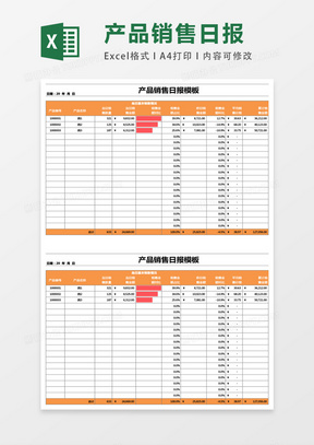 产品销售日报模板excel表格模板