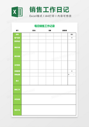 每日销售工作记录表excel表格模板