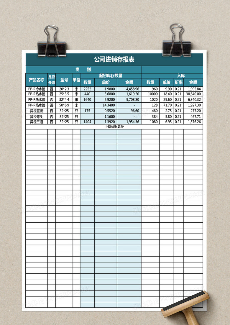 公司進銷存管理財務報表excel表格模板