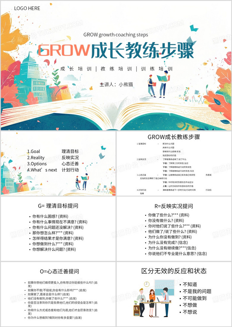 绿色简约风我如何做GROW成长教练步骤PPT模板