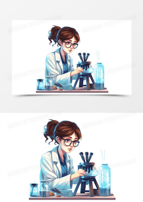 插画女科学家做实验免抠元素