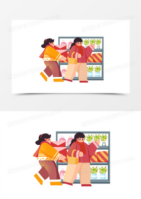 创意插画大学生寒假生活帮忙买年货元素