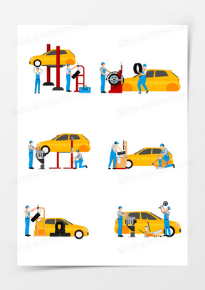 一组工人修车场景合集元素