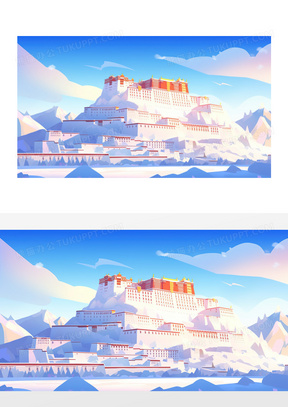 西藏拉萨布达拉宫建筑插画