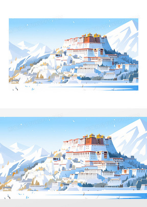 西藏拉萨布达拉宫建筑插画