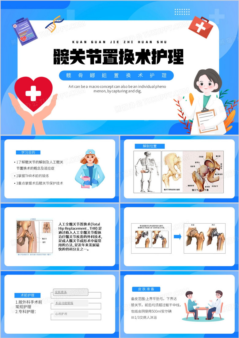 蓝色卡通风髋关节置换术护理PPT模板
