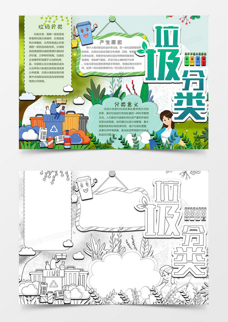绿色版垃圾分类小报word模板