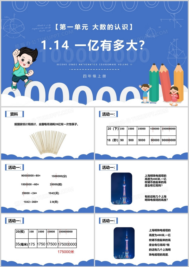 部编版四年级数学上册一亿有多大课件PPT模板
