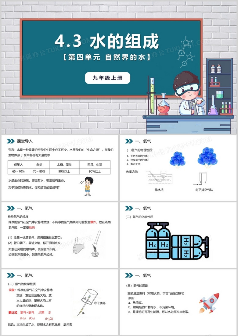  部编版九年级化学上册水的组成课件PPT模板