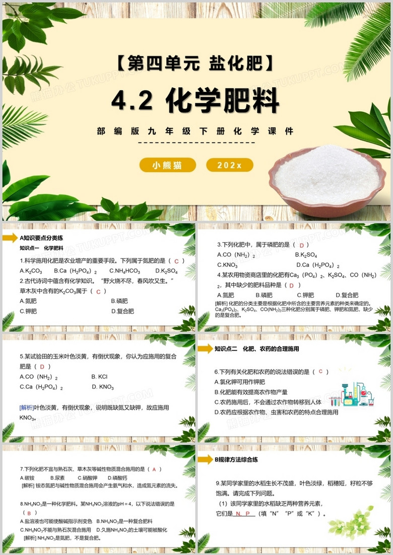 部编版九年级化学下册化学肥料课件PPT模板