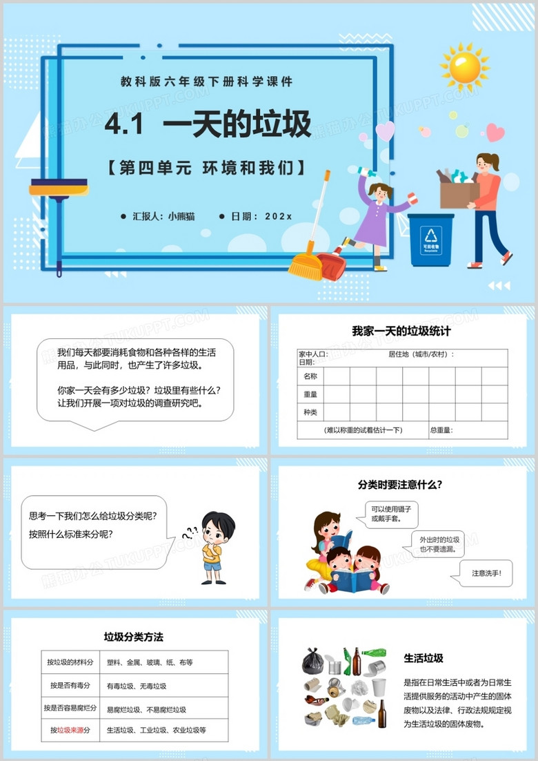 教科版六年级科学下册一天的垃圾课件PPT模板