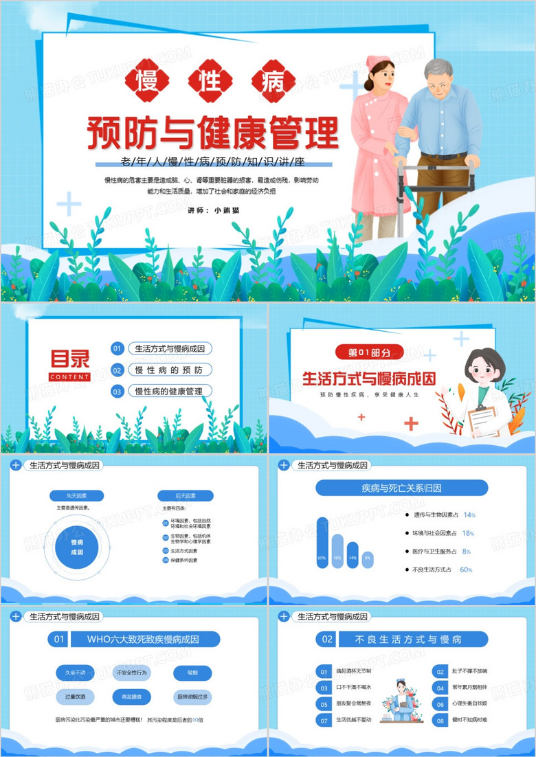 蓝色卡通风慢性病预防与健康管理PPT模板