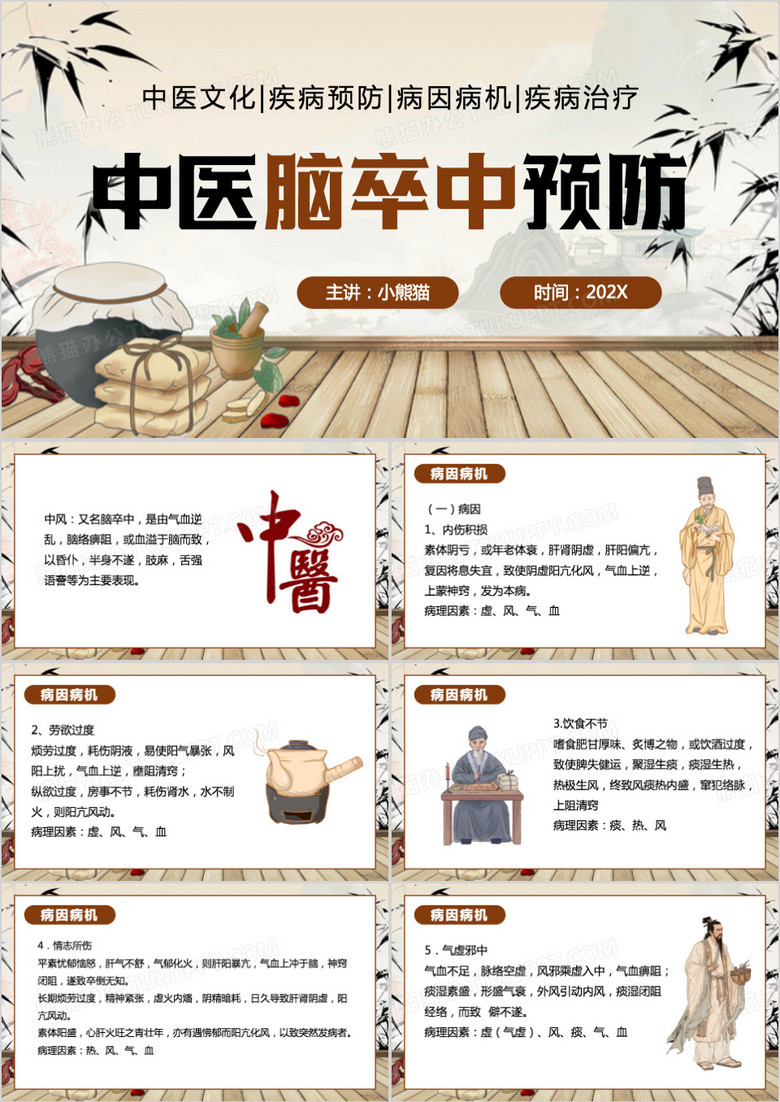 棕色中国风脑卒中的中医药预防PPT模板