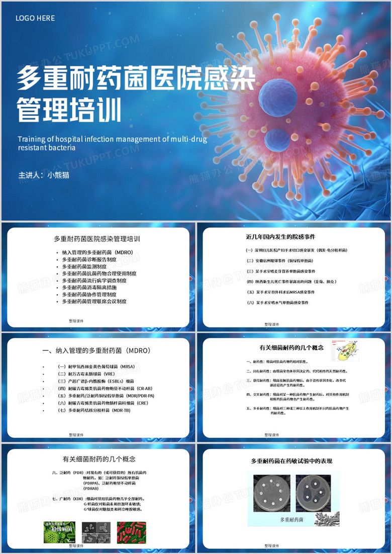 蓝色简约风多重耐药菌医院感染管理PPT模板