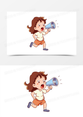 手绘卡通女孩喊喇叭口号免抠元素