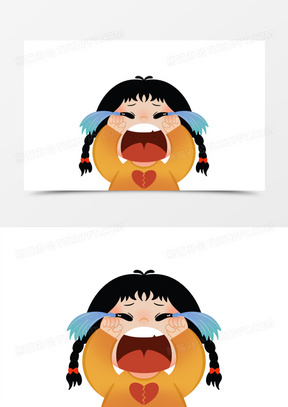 卡通扁平小女生崩溃大哭元素
