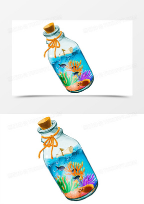 创意许愿瓶海洋原创插画
