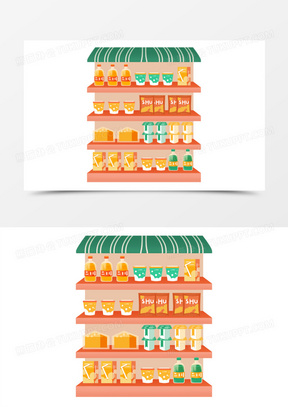 手绘卡通店铺货架元素