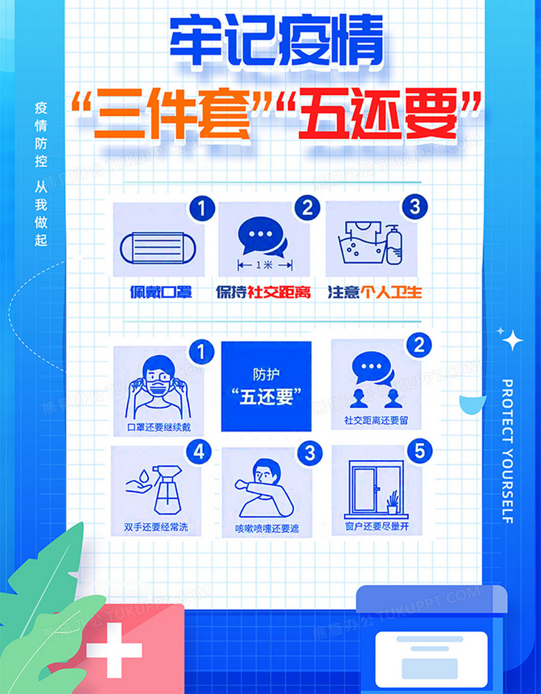 创意简约牢记疫情防控三件套五还要海报