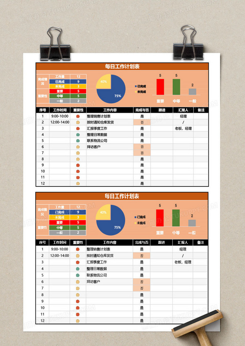 每日工作计划完成追踪表no.2
