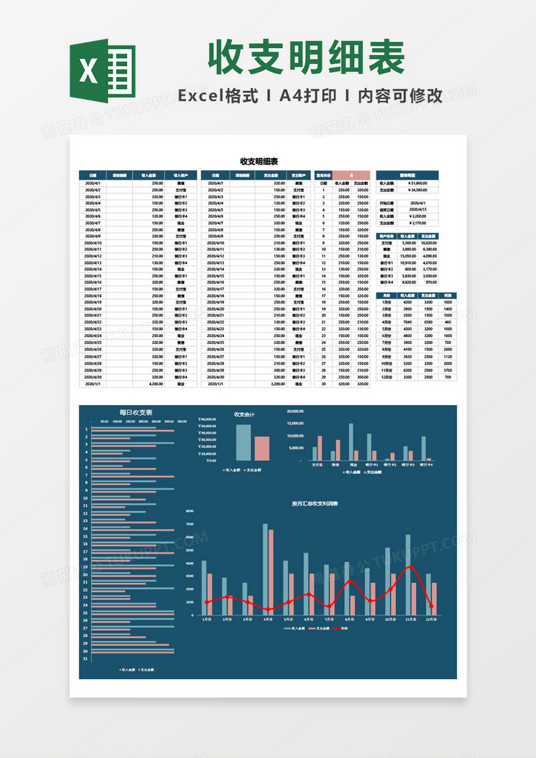收支明细表模板excel模板