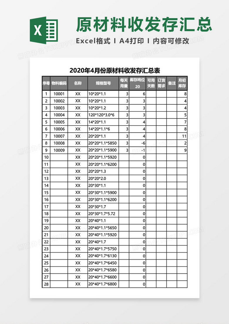 原材料收发存汇总