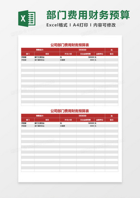 公司部门费用财务预算excel模板